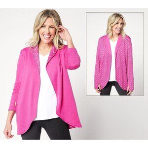 MUK LUKS Reversible Cardigan Size XL Light French Terry Raspberry Pink Cozy NEW